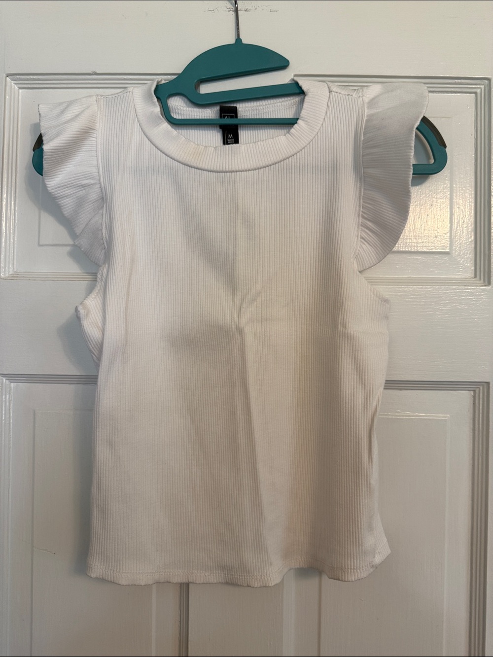 Alya White Ribbed Ruffle Sleeve Tank Top